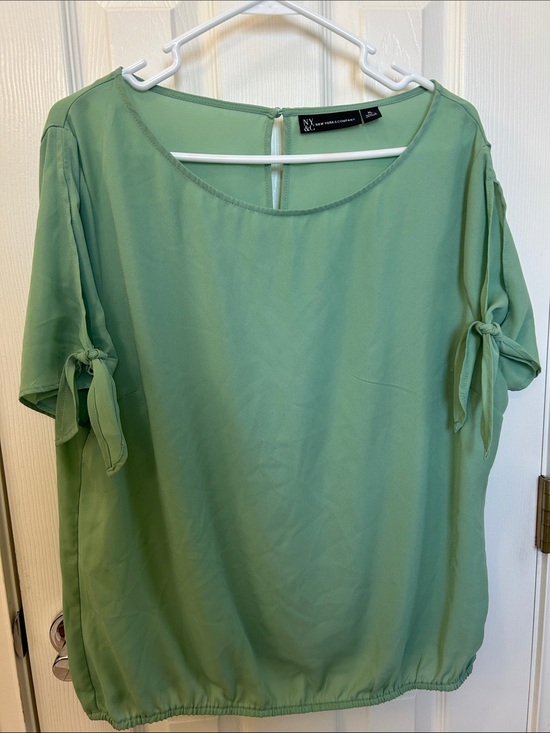New York & Company Tops - New York & Company Light Sage Tie-Sleeve Blouse